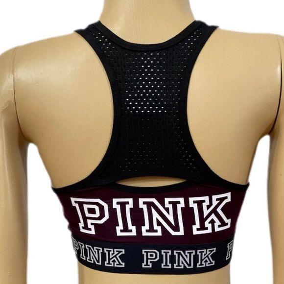 Victorias Secret Pink Sport Cotton Unlined High Neck Crop bra black wine Small - Picture 4 of 5